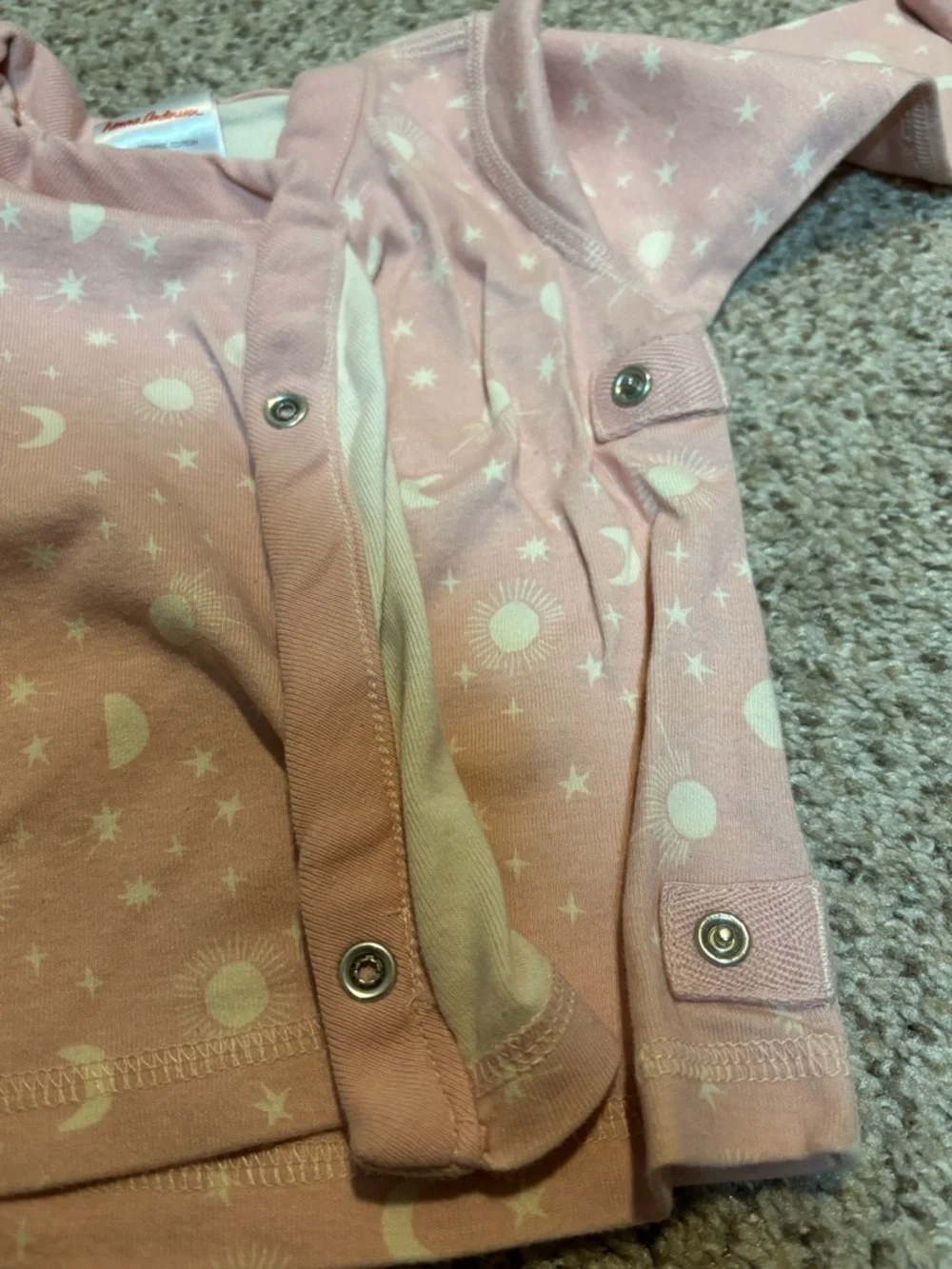 Hanna Andersson 100% Organic Cotton Baby Sleep Top Size 3-6 Light Pink Starry